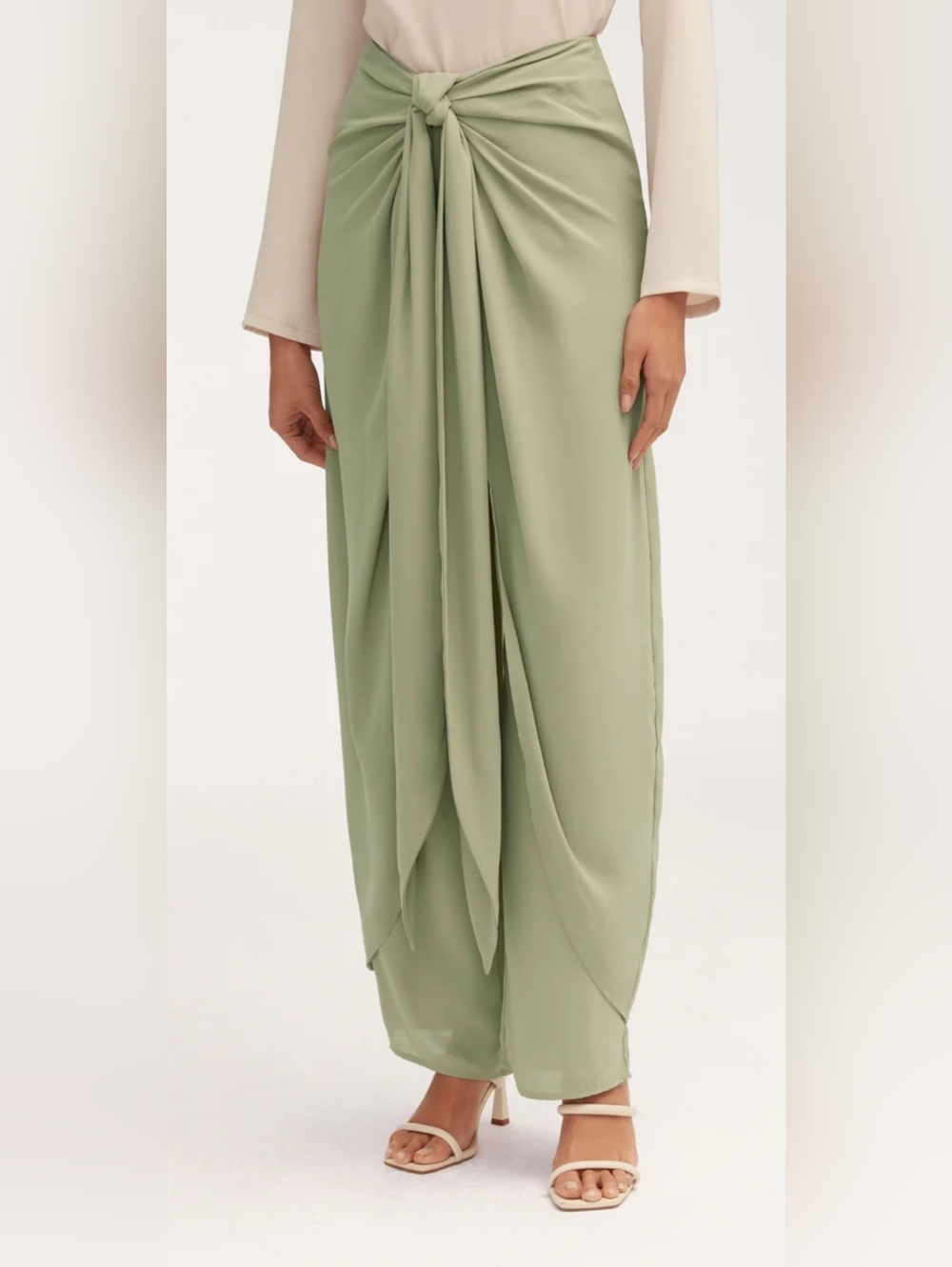 Sage Green Draped Skirt-Pant Overlay